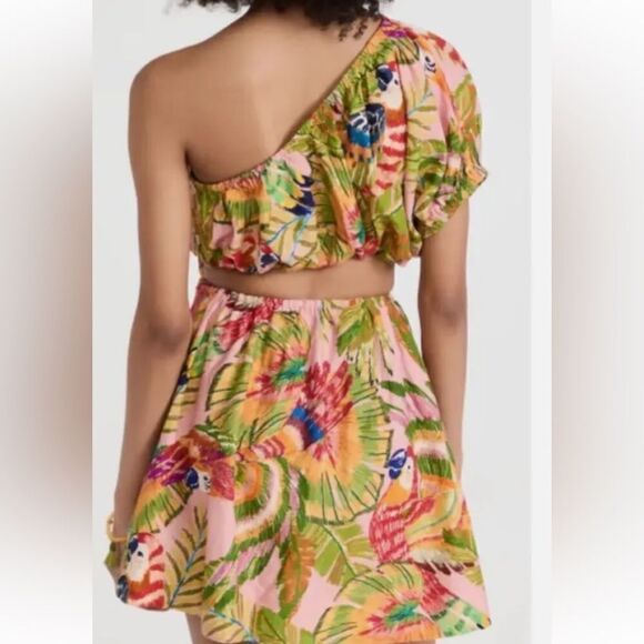 FARM Rio Macaw Leaves Cutout Waist Linen Blend Mini Dress Size S. NWT - Picture 4 of 6